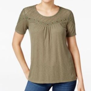 Style&Co Petite  Lace High-Low Green